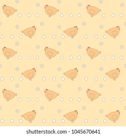 cute cartoon hens with eggs and daisy flowers seamless vector pattern background illustration