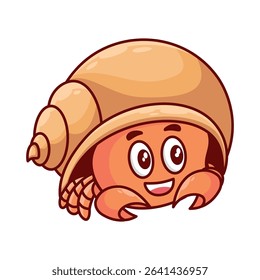 Cute cartoon hermit animal illustration, Flat Cartoon Style design for Web, Flayer, Sticker, Landing Page, banner