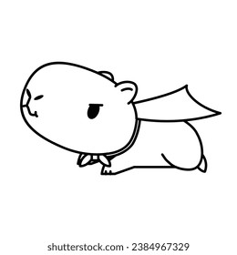 Cute Cartoon Hero Capybara Flying. Perfect for coloring page or book for  illustration.