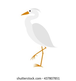Cute cartoon heron isolated on white background. Art vector illustration