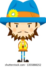 Cute Cartoon Hippie in Flower Hat