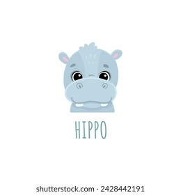 cute cartoon hippo. Animal in flat style. Hippopotamus head for cards,magazins,banners.Forest animal. Vector illustration