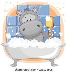 Cute cartoon Hippo in the bathroom 