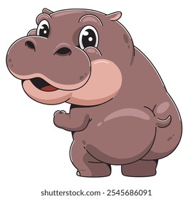 Ilustração de Personagem Hippo de Desenho Animado Bonito