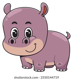 Ilustração de Personagem Hippo de Desenho Animado Bonito