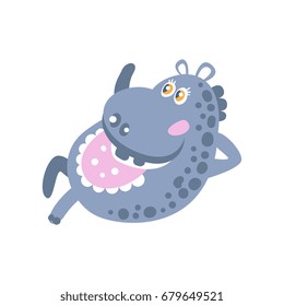 Cute cartoon Hippo character lying vector Illustration