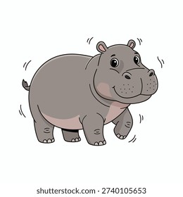 Cute Cartoon Hippo Character Vector Illustration