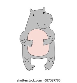 Cute cartoon hippo character, vector illustration in simple style. Isolated on white background.