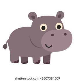 Cute Cartoon Hippo Illustration flat