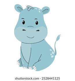 Hipopótamo desenho animado bonito isolado no fundo branco, ilustração vetorial. Safari animal infantil para cartaz de bebê, cartão de saudação e design de bebê, roupas