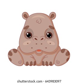 Cute cartoon hippo in kawaii style. Isolated on white background.