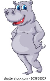 Cute cartoon hippo on white