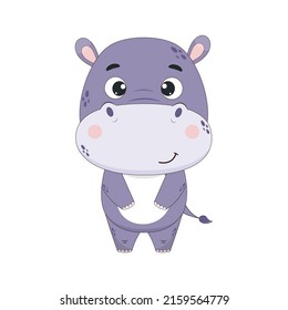 Cute cartoon hippo. Hippo on a white background. Vector illustration for design and print.