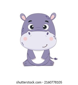 Cute cartoon hippo. Hippo on a white background. Vector illustration for design and print.