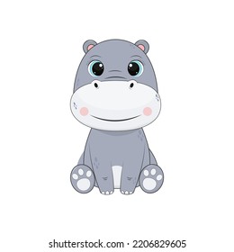 Cute cartoon hippo. Hippo on a white background. Vector illustration for design and print.