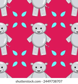 Cute cartoon hippo pattern. Hippo on a red pink background. Vector illustration for design and print.