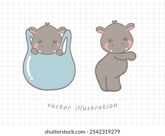 Cute Cartoon Hippo Peeking Out of a Blue Pouch