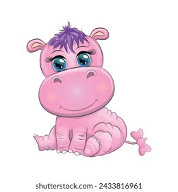 Cute Cartoon Hippo Princess with expressive eyes
