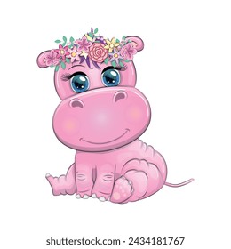 Cute Cartoon Hippo Princess with expressive eyes