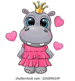 Caricatura corta Princesa Hippo en un vestido rosa con corazones