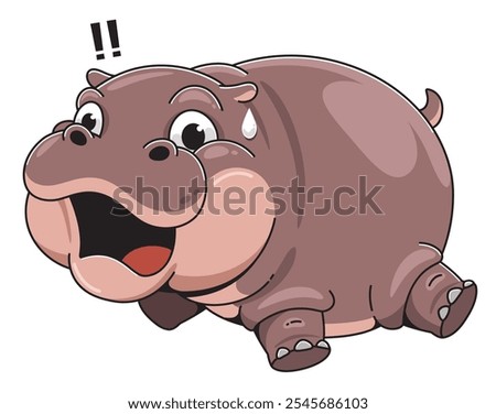 Cute Cartoon Hippo scared Illustration