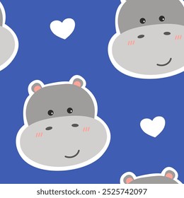 cute cartoon hippo seamless pattern 