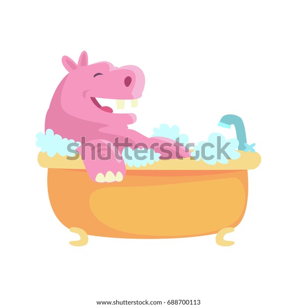 Cute Cartoon Hippo Taking Bath Pink Stock Vector (Royalty Free) 688700113