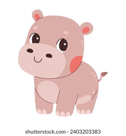 Cute cartoon hippo vector childish vector illustration in flat style. For poster, greeting card and baby design. Vector illustration