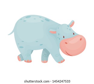 Cute cartoon hippo. Vector illustration on white background.