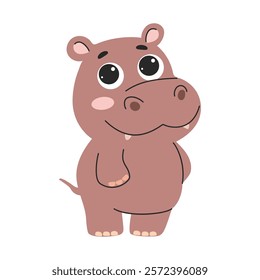 Cute cartoon hippo. Vector illustration isolated on white background.