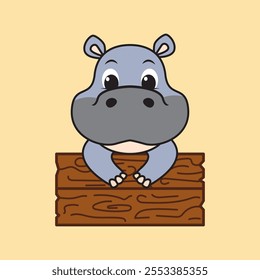 Cute cartoon hippo Vector style illustration