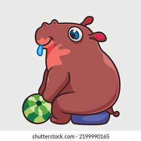 cute cartoon hippopotamus eating fruit. isolated cartoon animal illustration vector