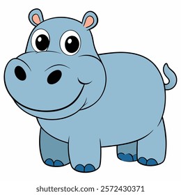 Cute cartoon  hippopotamus isolated on white background. Side view. Vector illustration.