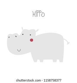 Cute cartoon hippopotamus. Kids graphic. Vector hand drawn illustration.