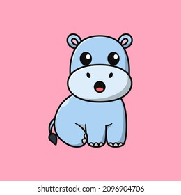 cute cartoon hippopotamus sitting vector illustration