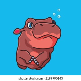 cute cartoon hippopotamus swimming. isolated cartoon animal illustration vector