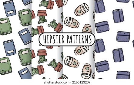 Cuto caricatura hipster doodles sin fisuras patrón de frontera. Tapa de textura de fondo repetible del vector. Acogedora plantilla artesanal para el diseño de envolturas, papel pintado. Patrones escolares y universitarios