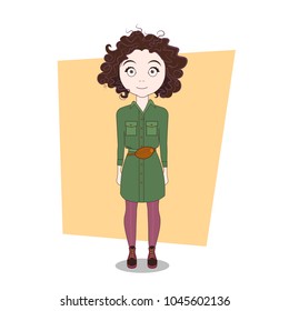 Cute Cartoon Hipster Girl In Modern Stylish Clothes Vector Illustration