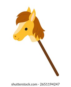 Bonito brinquedo de cavalo de passatempo de desenhos animados em um bastão com cores amarelas e marrons. Ilustração plana vetorial isolada sobre fundo branco. Kawaii brinquedo estilo retro.