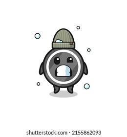 cute cartoon hockey puck with shivering expression , cute design