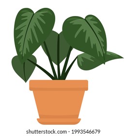 Cute cartoon home plant in clay pot. Vector illustration