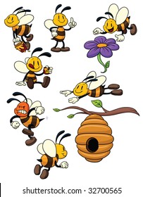 Cute cartoon honeybees. All elements in different layers for easy editing.