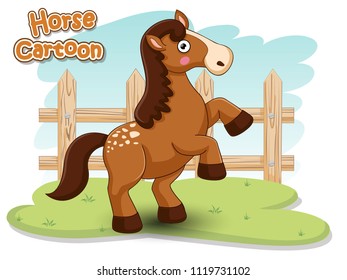 Cute Cartoon Horse Characters. Vector Illustration Cartoon Style.
