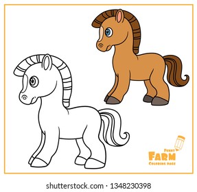 Cute cartoon horse color and outlined on a white background  for coloring page