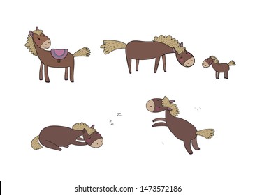 Cute cartoon horse. Farm animals