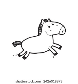 cute cartoon horse Hand drawn doodle comic illustration vector isolated on white background