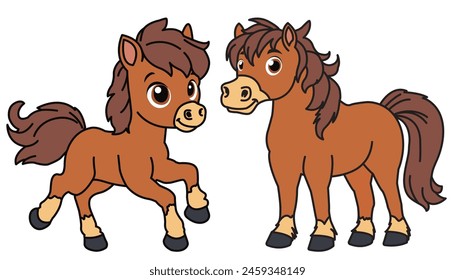 Cute cartoon horse isolated on white background, color, vector illustration