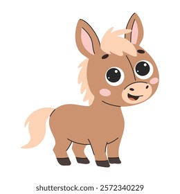 Cute cartoon horse. Little kawaii pony horse. Vector illustration isolated on a white background.