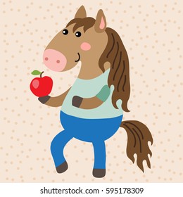 Cute cartoon horse on a beige background