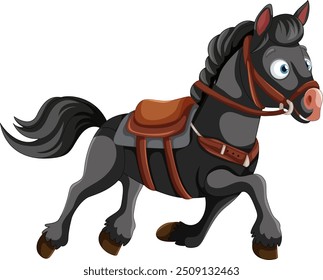 A cute cartoon horse with saddle